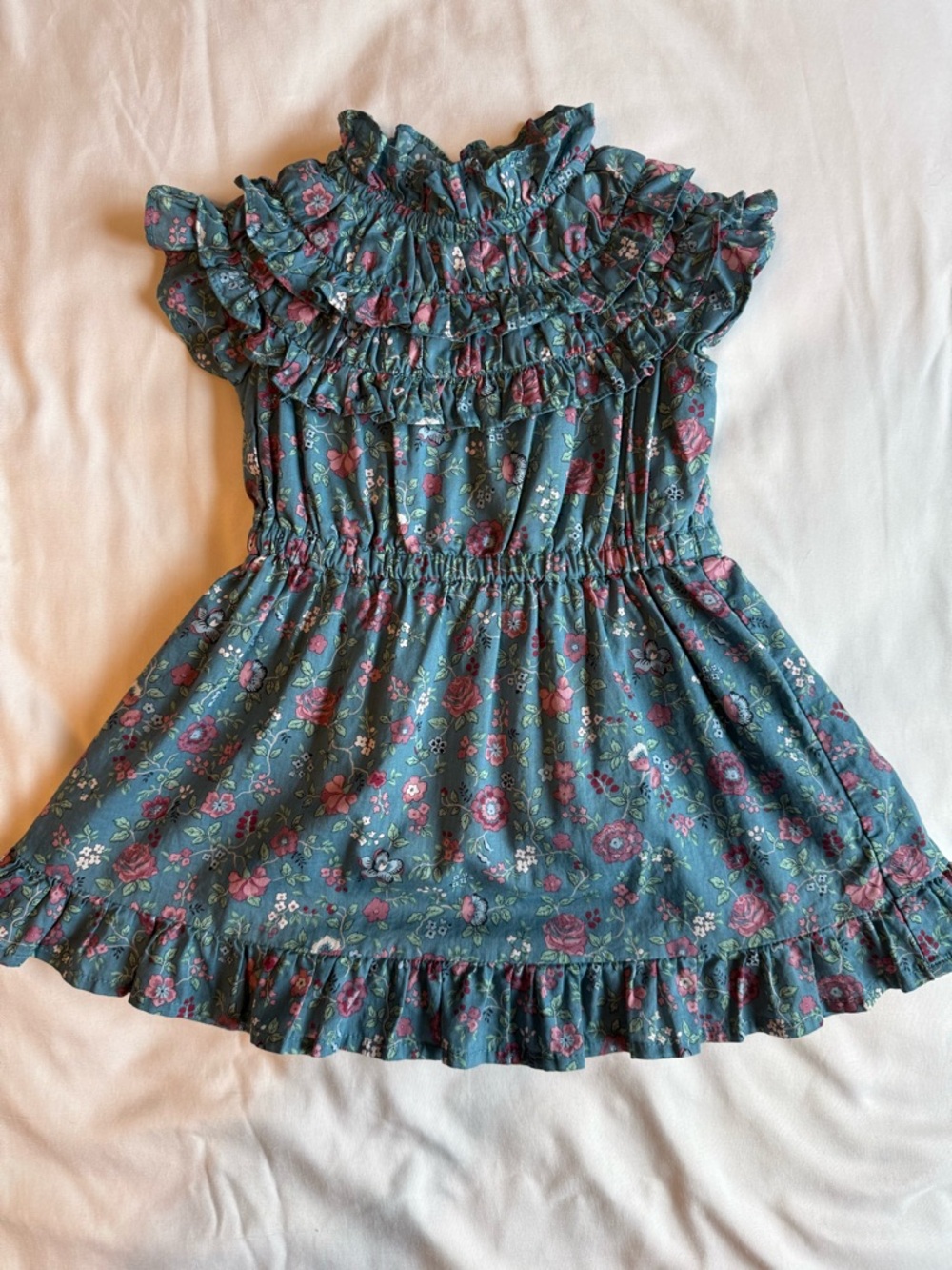 Janie and Jack Teal Floral Ruffle Dress